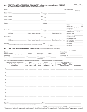 Certificate of Embryo Recovery or Oocyte Aspiration