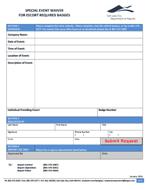 Special Event Waiver for Escort Required Badges