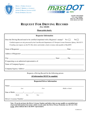 Massachusetts Driving Record Request Form