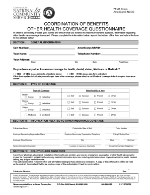 AmeriCorps Health Coverage Questionnaire