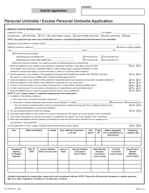 Personal Umbrella Insurance Application