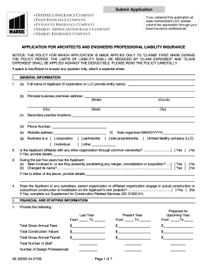 Architects and Engineers Professional Liability Insurance Application
