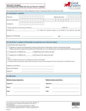 Maturity Payment Authorization Form