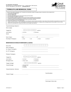 Great Eastern Life Indonesia Death Claim Form