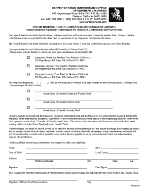 Carpenters Reciprocal Agreement Authorization Form