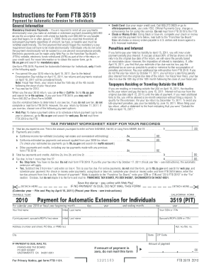 California Form FTB 3519 Payment for Automatic Extension