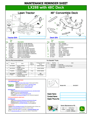 Lawn Tractor Maintenance Reminder Sheet