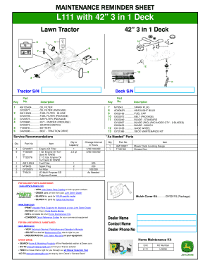 Lawn Tractor Maintenance Reminder Sheet