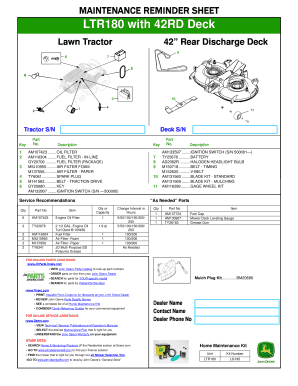 Lawn Tractor Maintenance Reminder Sheet