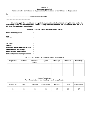 West Bengal Professional Tax Registration Application