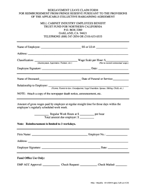 Bereavement Leave Claim Form