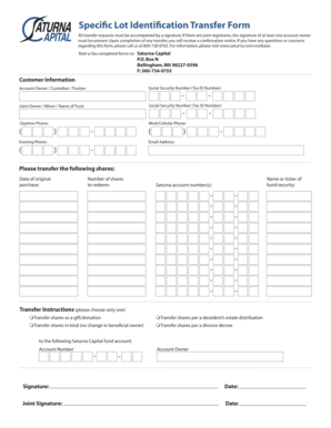 Specific Lot Identification Transfer Form