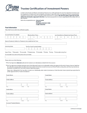 Trustee Certification of Investment Powers
