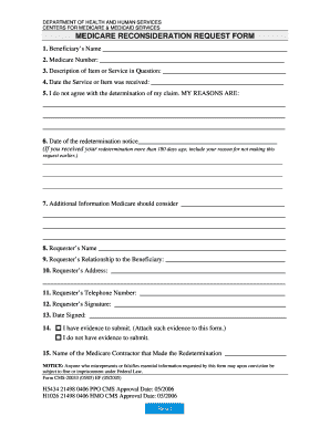 Medicare Reconsideration Request Form