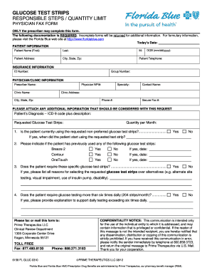 Florida Blue Glucose Test Strips Prescription Form
