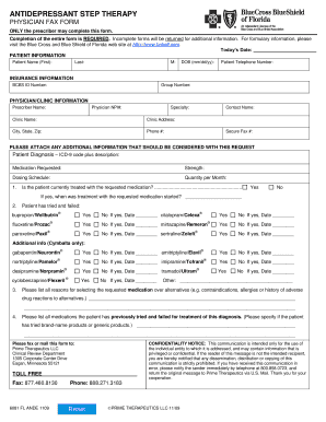Antidepressant Step Therapy Physician Fax Form