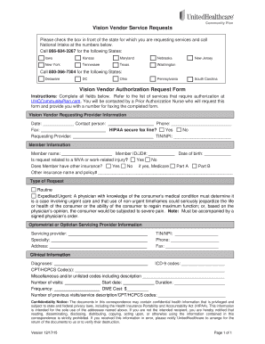 UnitedHealthcare Vision Vendor Service Request Form