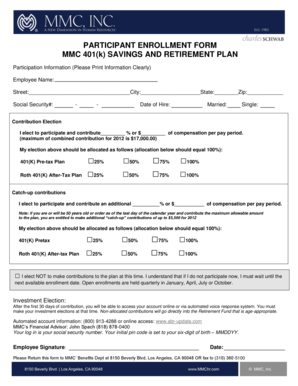 MMC 401(k) Savings and Retirement Plan Enrollment Form