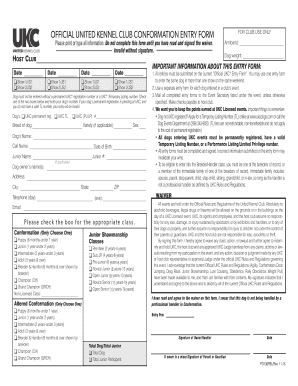 United Kennel Club Conformation Entry Form