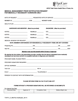 Medical Management Prior Notification Request