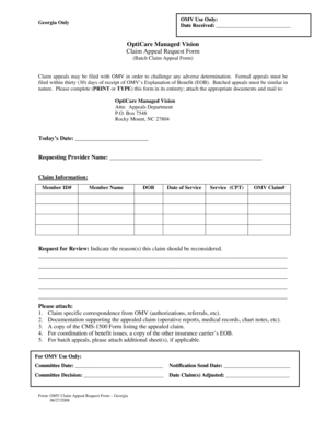 OptiCare Managed Vision Claim Appeal Request Form