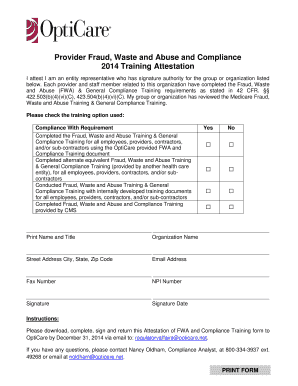 Provider Fraud Waste Abuse Compliance Training Attestation