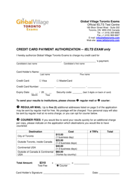 Credit Card Payment Authorization for IELTS Exam