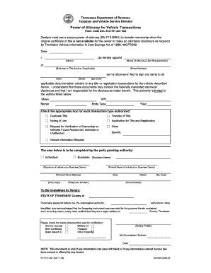 Tennessee Power of Attorney for Vehicle Transactions