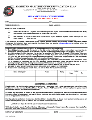 American Maritime Officers Vacation Benefits Application