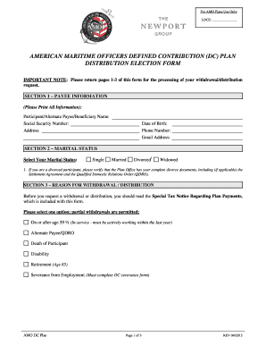 AMO Defined Contribution Plan Distribution Election Form