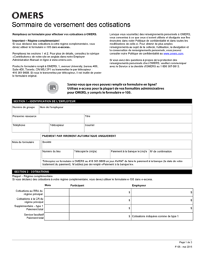 Sommaire de versement des cotisations