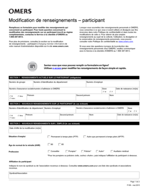 Formulaire de modification de renseignements – participant