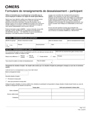 Formulaire de renseignements de dessaisissement – participant