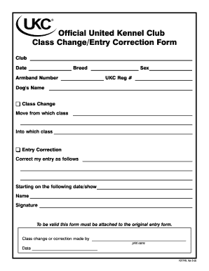 UKC Class Change/Entry Correction Form