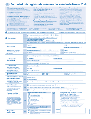 Formulario de registro de votantes del estado de Nueva York