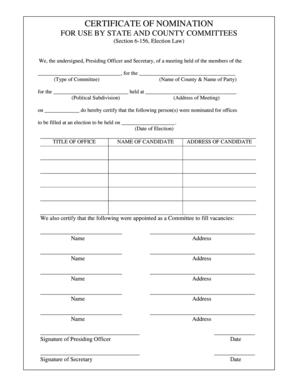 Certificate of Nomination for State and County Committees