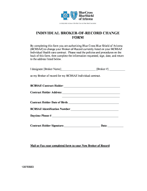 Blue Cross Blue Shield of Arizona Broker-of-Record Change Form