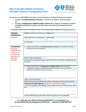 Blue Cross Blue Shield of Arizona Provider Contract Termination Form