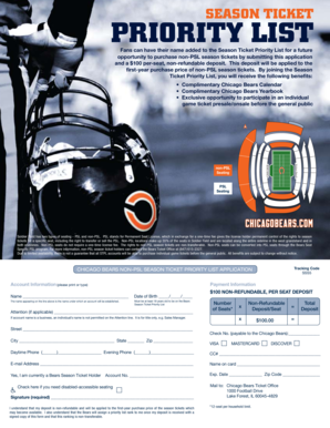 Chicago Bears Non-PSL Season Ticket Priority List Application