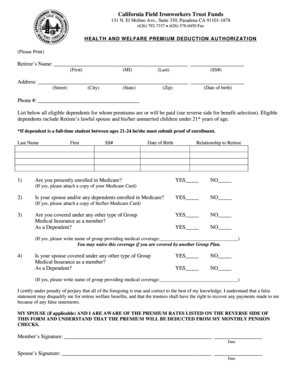 California Field Ironworkers Health and Welfare Premium Deduction Authorization