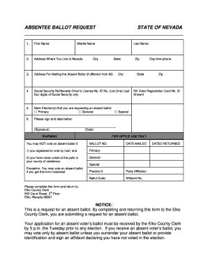 Nevada Absentee Ballot Request Form