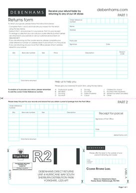 Debenhams UK Return Form