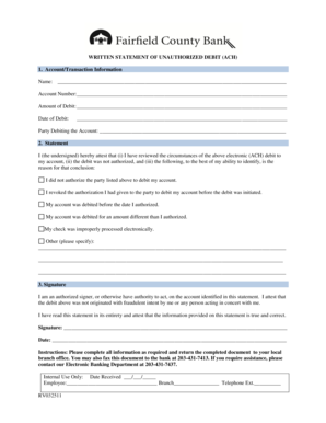 Written Statement of Unauthorized Debit (ACH)