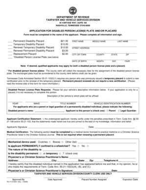 Tennessee Disabled Person License Plate and Placard Application