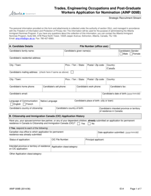 Alberta Immigrant Nominee Program Application