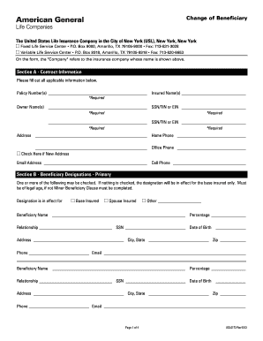 Change of Beneficiary Form