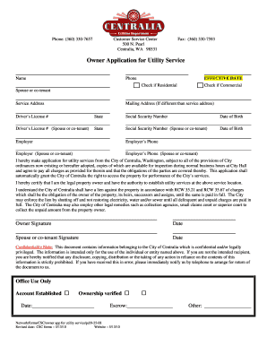 Owner Application for Utility Service