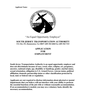 South Jersey Transportation Authority Employment Application