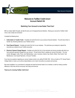 FedStar Credit Union Account Switch Kit