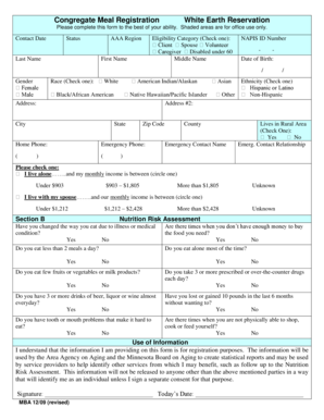 Congregate Meal Registration Form
